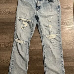 Check measurements- Calvin Klein Blue Straight Leg Jeans with Distressed Details